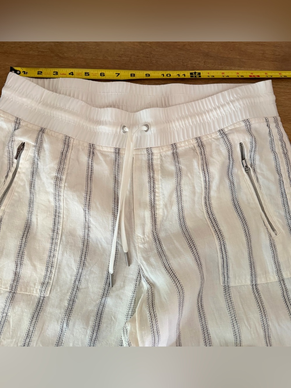 Athleta Women’s Cabo Tide Linen Pants White/blue Striped 100% Linen 14 - Picture 6 of 11